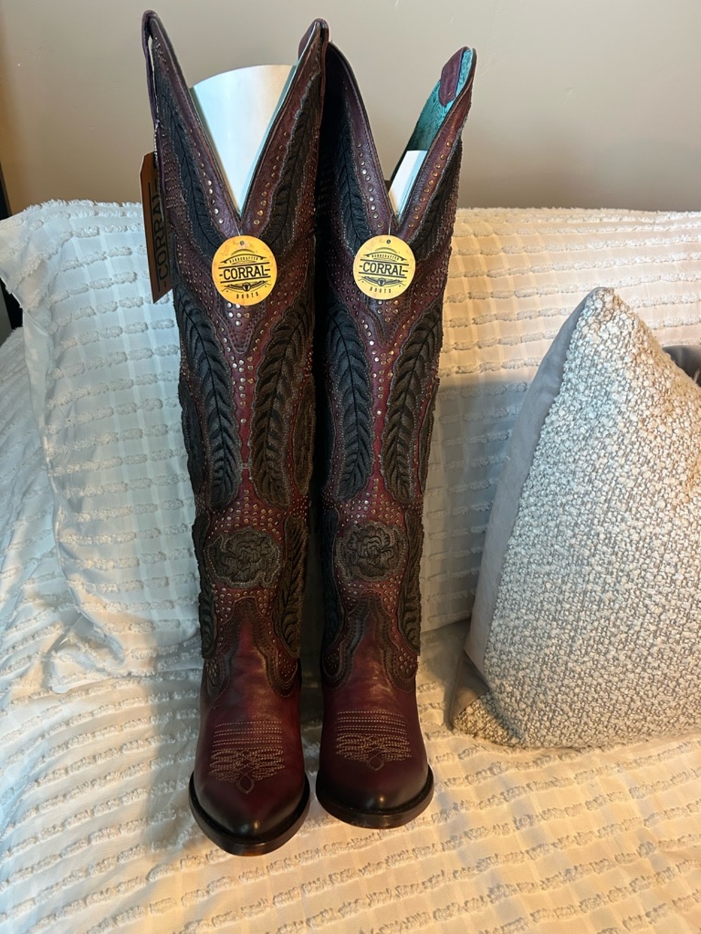 Corral Burgundy and Black Embroidered Women's Cowboy Boots